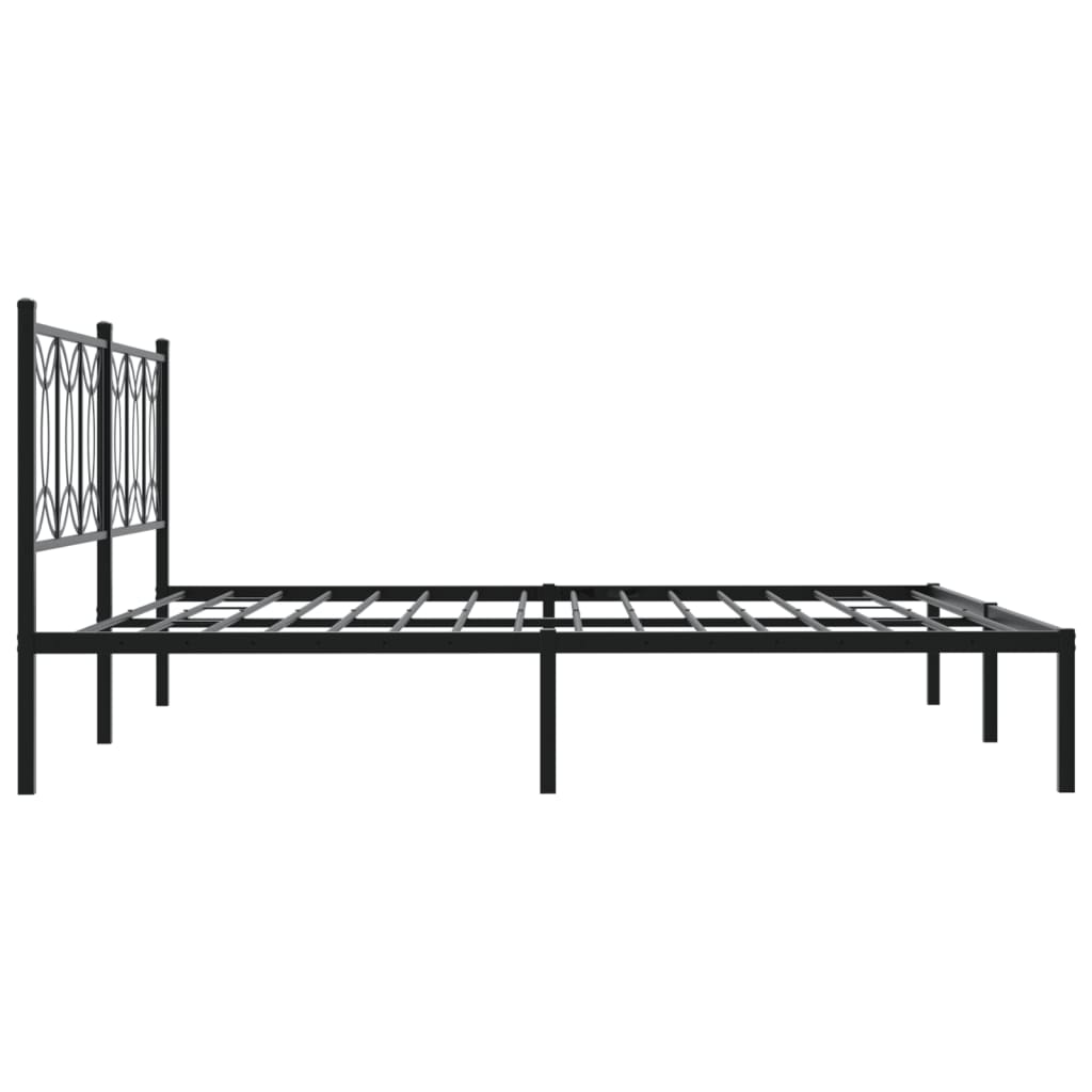 Black Metal Bed Frame with Headboard - 193x203cm, No Mattress