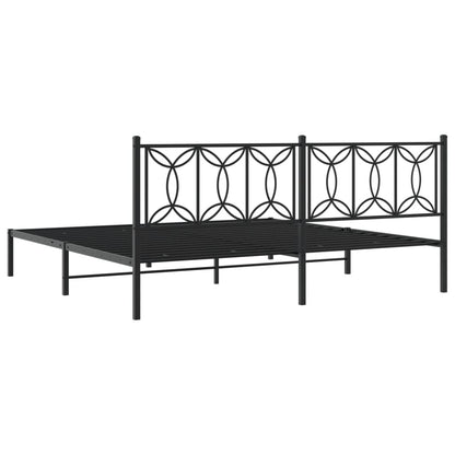 Black Metal Bed Frame with Headboard - 193x203cm, No Mattress