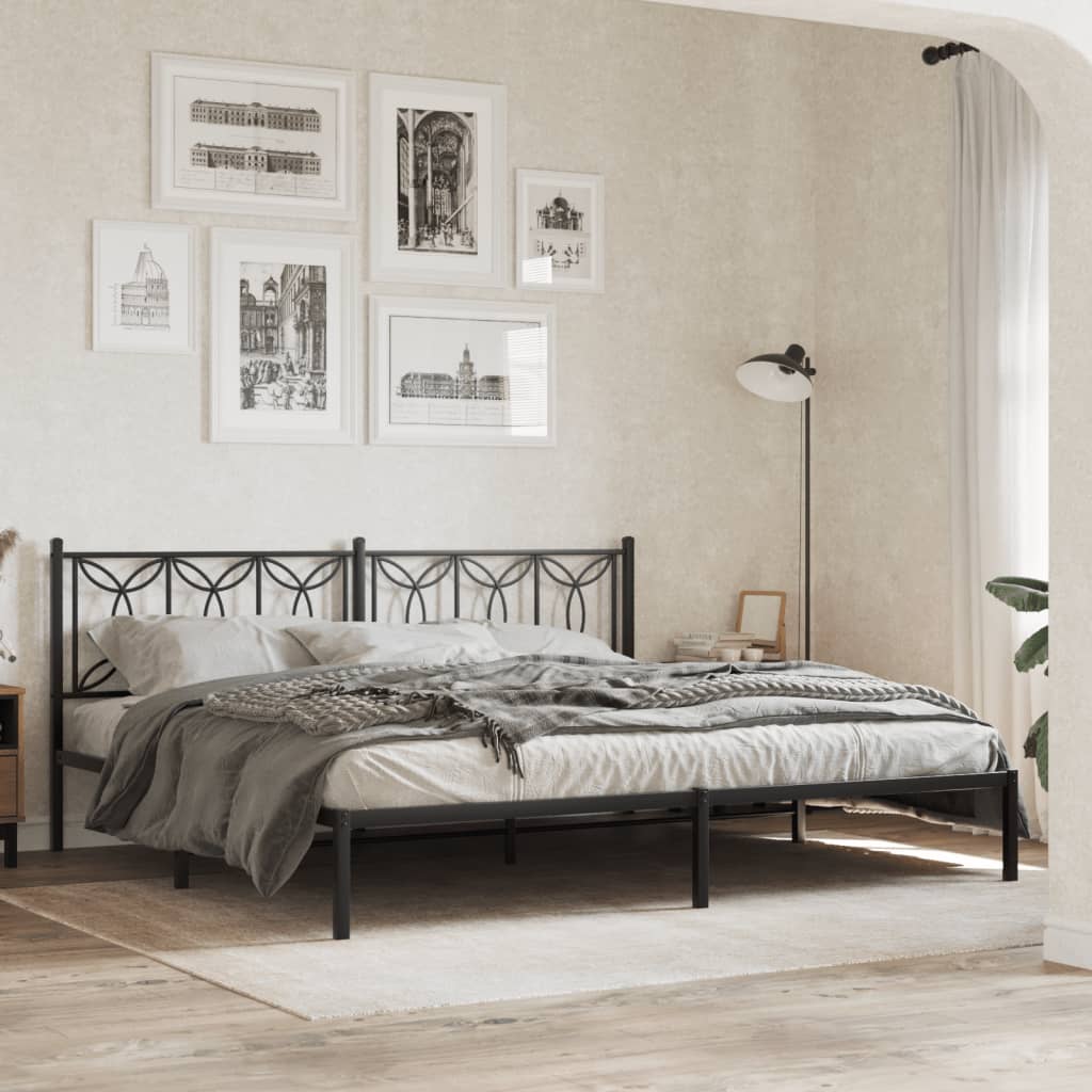 Black Metal Bed Frame with Headboard - 193x203cm, No Mattress