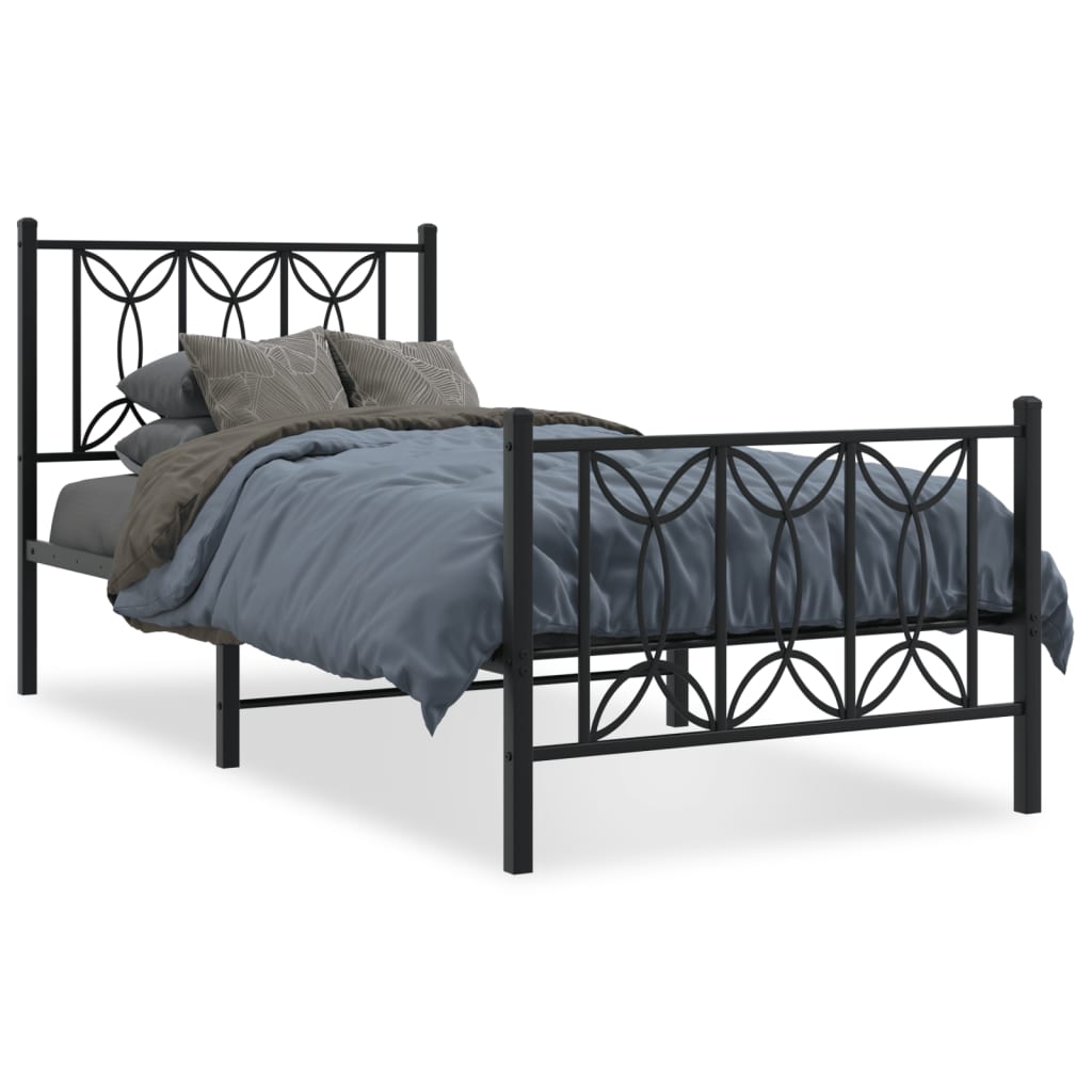 Sleek Black Metal Bed Frame with Footboard 75x190cm (No Mattress)