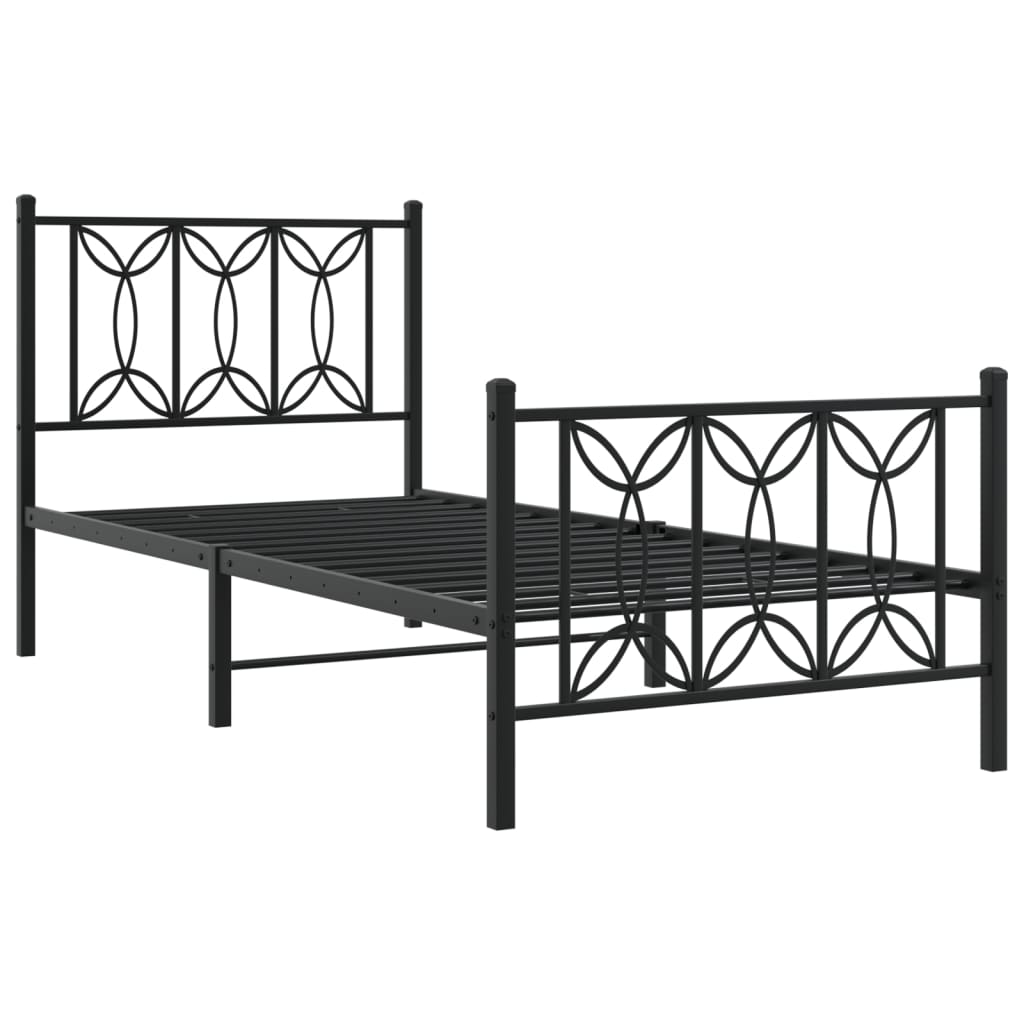Sleek Black Metal Bed Frame with Footboard 75x190cm (No Mattress)