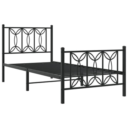Sleek Black Metal Bed Frame with Footboard 75x190cm (No Mattress)