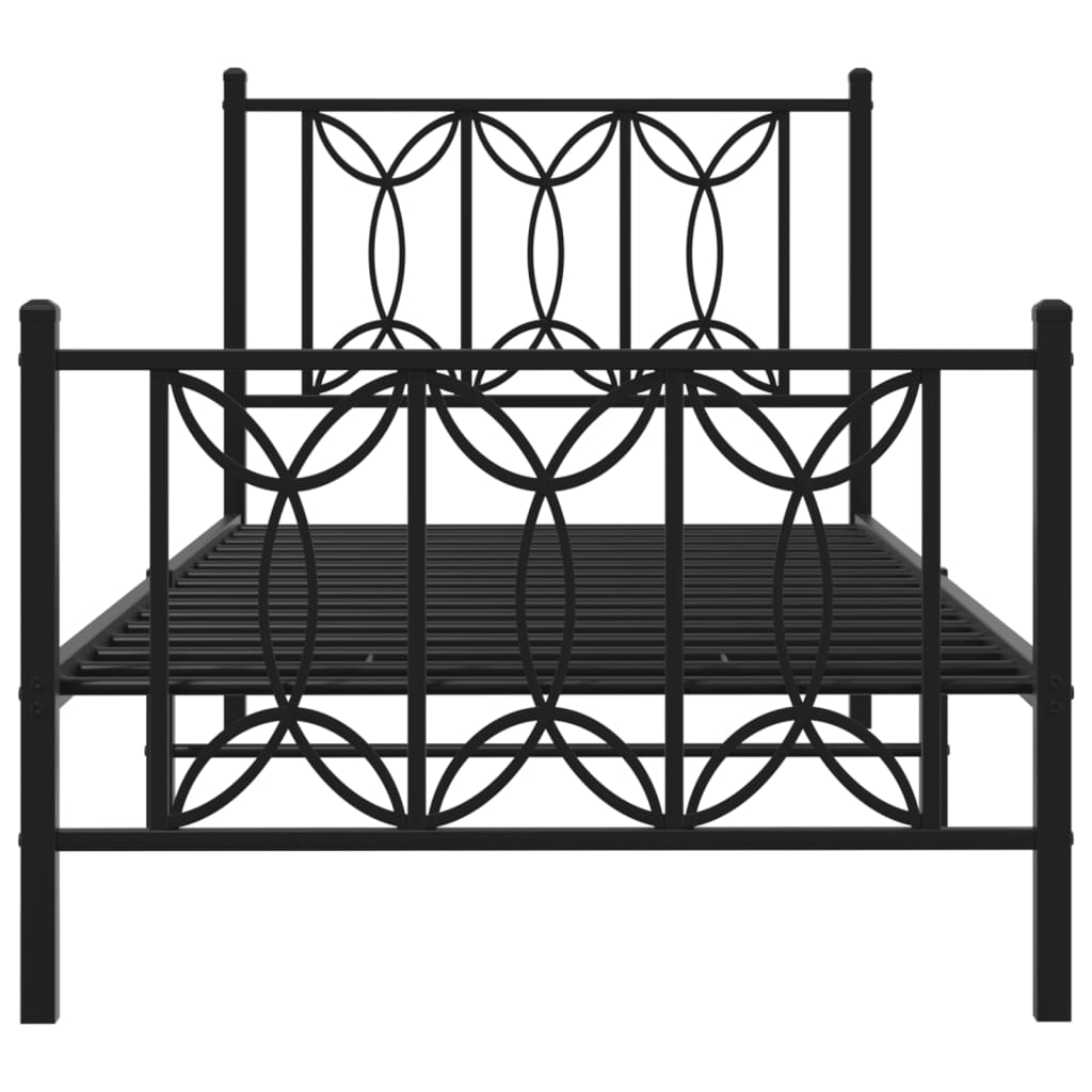 Sleek Black Metal Bed Frame with Footboard 75x190cm (No Mattress)