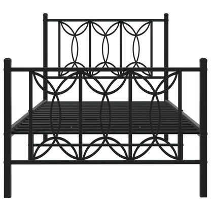 Sleek Black Metal Bed Frame with Footboard 75x190cm (No Mattress)