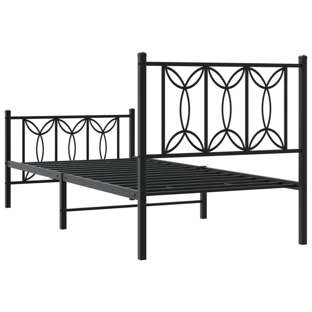 Sleek Black Metal Bed Frame with Footboard 75x190cm (No Mattress)
