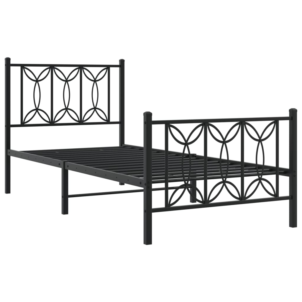 Sleek Black Metal Bed Frame with Footboard 80x200cm - No Mattress