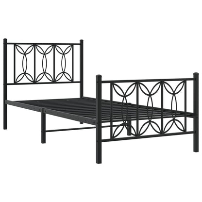 Sleek Black Metal Bed Frame with Footboard 80x200cm - No Mattress