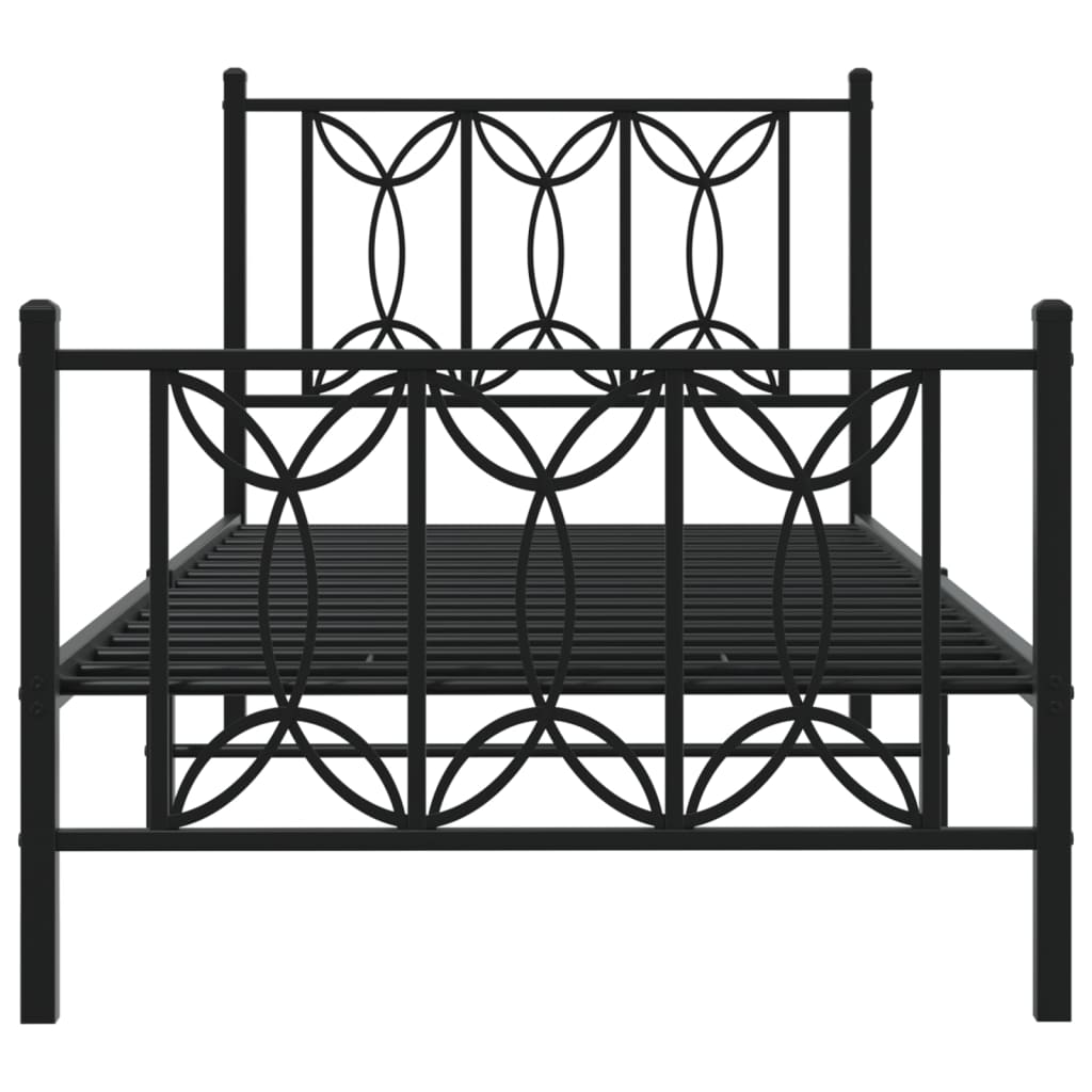 Sleek Black Metal Bed Frame with Footboard 80x200cm - No Mattress