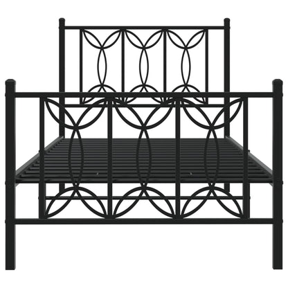 Sleek Black Metal Bed Frame with Footboard 80x200cm - No Mattress