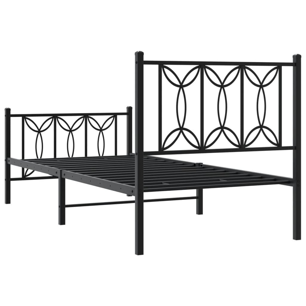 Sleek Black Metal Bed Frame with Footboard 80x200cm - No Mattress