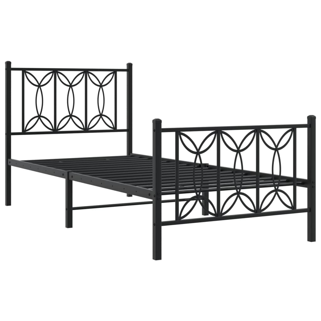 Black Metal Bed Frame with Footboard, 90x200cm - No Mattress Included