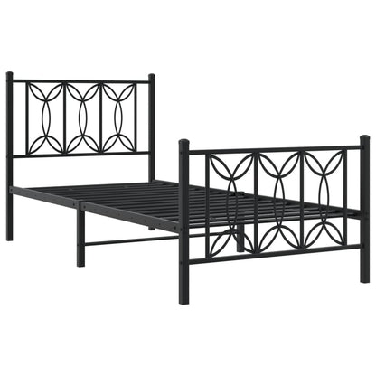 Black Metal Bed Frame with Footboard, 90x200cm - No Mattress Included