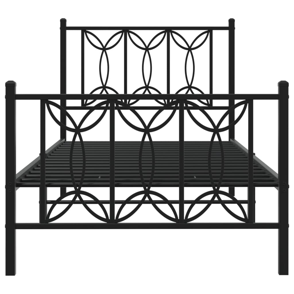 Black Metal Bed Frame with Footboard, 90x200cm - No Mattress Included