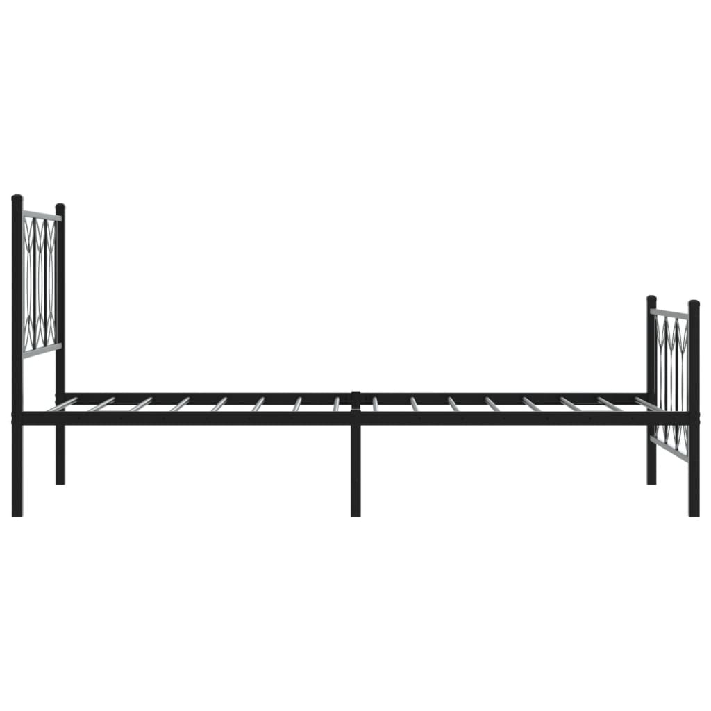Black Metal Bed Frame with Footboard, 90x200cm - No Mattress Included