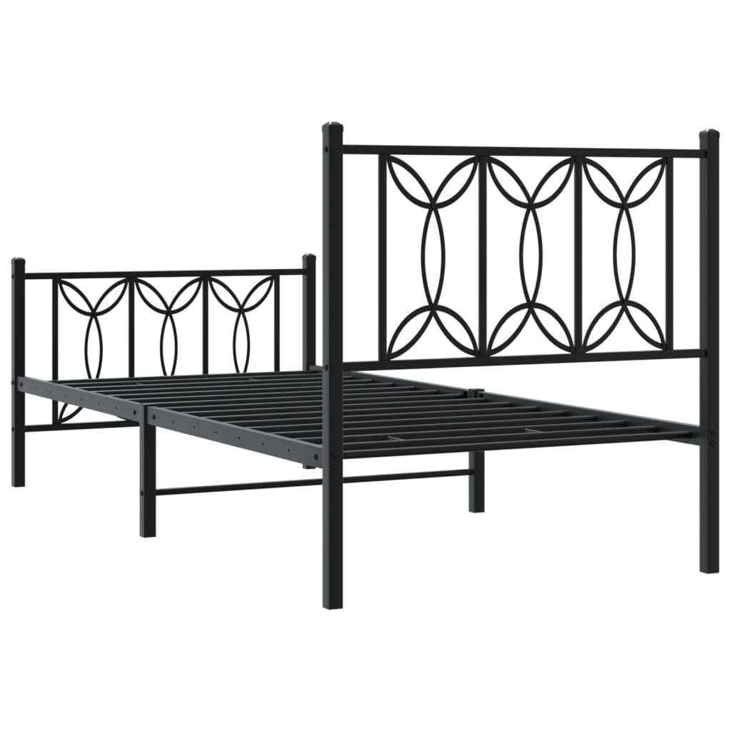 Black Metal Bed Frame with Footboard, 90x200cm - No Mattress Included