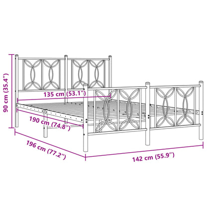 Metal Bed Frame without Mattress with Footboard Black 135x190cm
