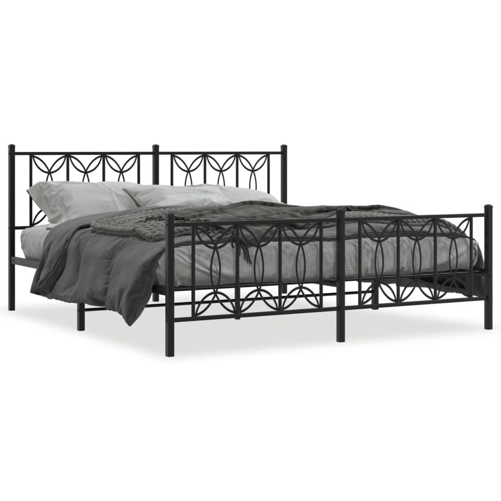 Black Metal Bed Frame with Footboard - 183x213cm No Mattress