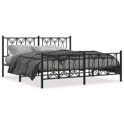 Black Metal Bed Frame with Footboard - 183x213cm No Mattress