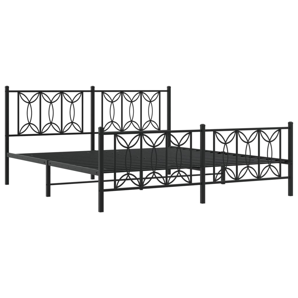 Black Metal Bed Frame with Footboard - 183x213cm No Mattress