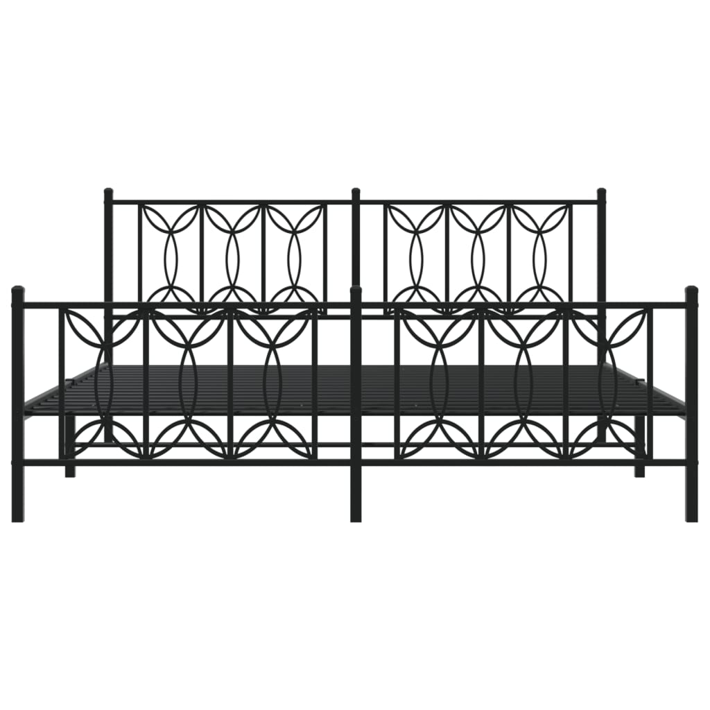 Black Metal Bed Frame with Footboard - 183x213cm No Mattress
