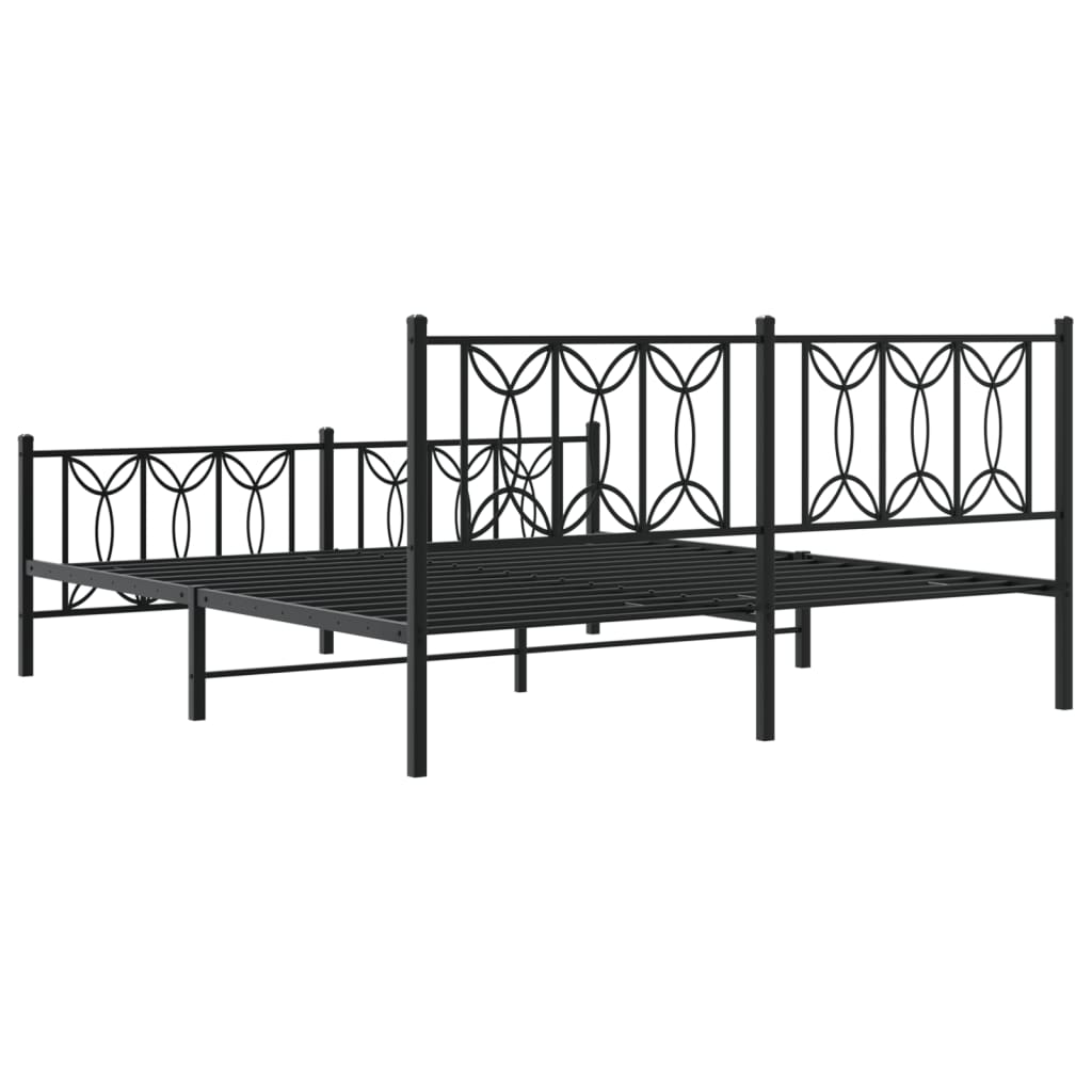 Black Metal Bed Frame with Footboard - 183x213cm No Mattress