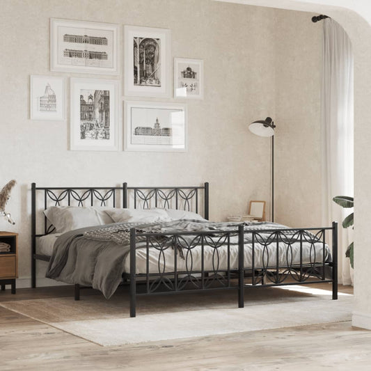 Black Metal Bed Frame with Footboard - 183x213cm No Mattress