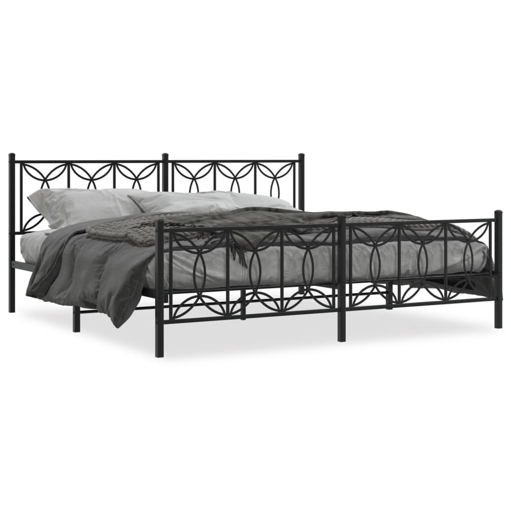 Elegant Black Metal Bed Frame with Footboard - King Size 193x203cm