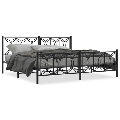 Elegant Black Metal Bed Frame with Footboard - King Size 193x203cm