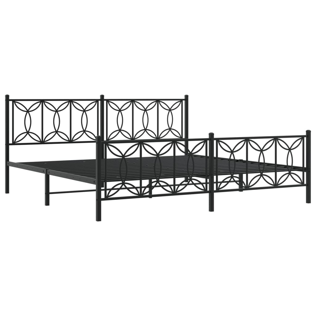 Elegant Black Metal Bed Frame with Footboard - King Size 193x203cm