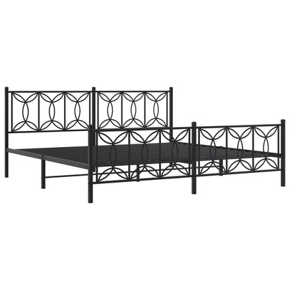 Elegant Black Metal Bed Frame with Footboard - King Size 193x203cm