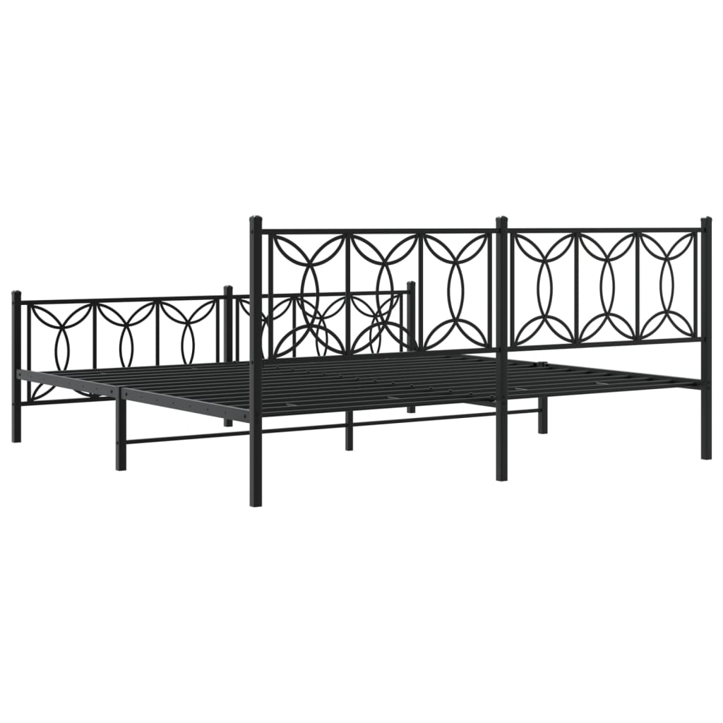 Elegant Black Metal Bed Frame with Footboard - King Size 193x203cm