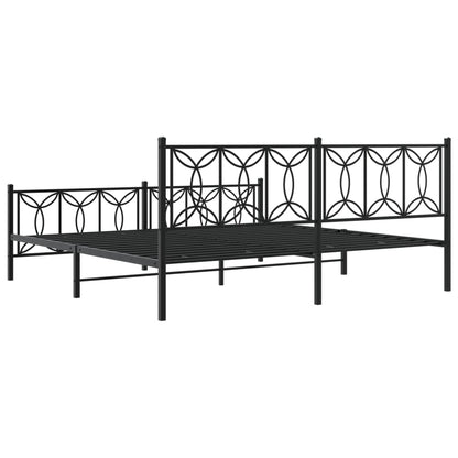 Elegant Black Metal Bed Frame with Footboard - King Size 193x203cm