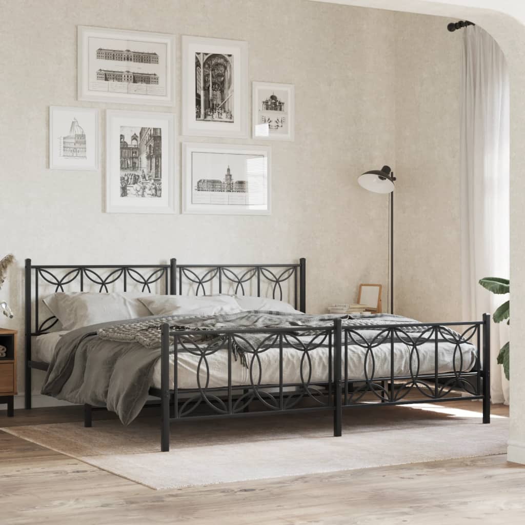 Elegant Black Metal Bed Frame with Footboard - King Size 193x203cm