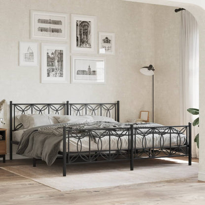 Elegant Black Metal Bed Frame with Footboard - King Size 193x203cm