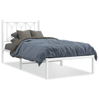 White Metal Bed Frame with Headboard - 90x190cm (No Mattress)