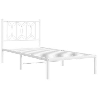 White Metal Bed Frame with Headboard - 90x190cm (No Mattress)