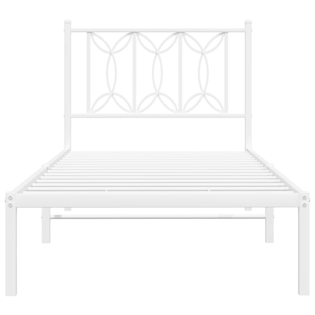 White Metal Bed Frame with Headboard - 90x190cm (No Mattress)