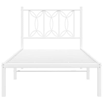 White Metal Bed Frame with Headboard - 90x190cm (No Mattress)