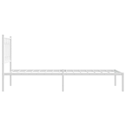 White Metal Bed Frame with Headboard - 90x190cm (No Mattress)