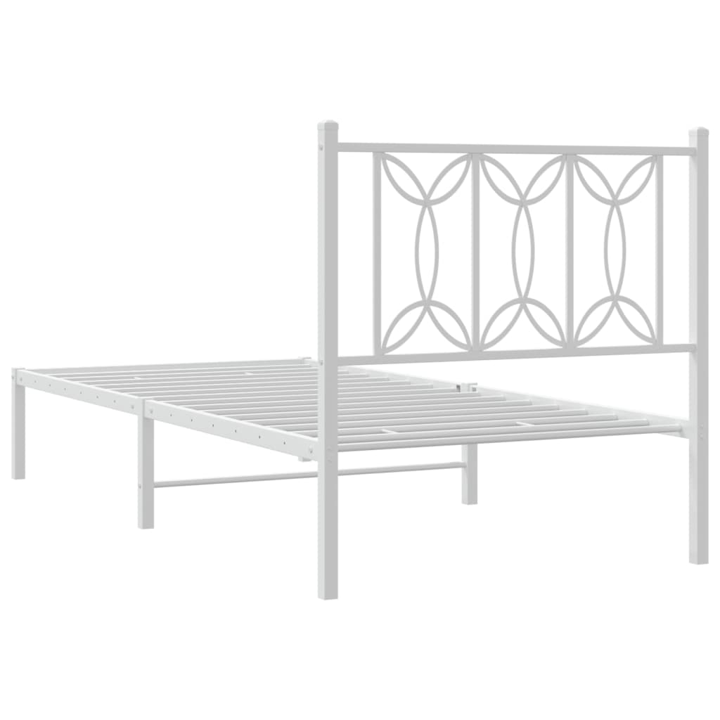 White Metal Bed Frame with Headboard - 90x190cm (No Mattress)