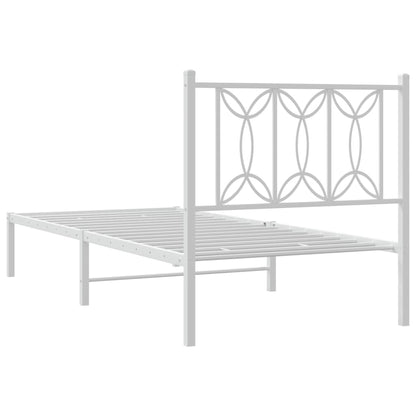 White Metal Bed Frame with Headboard - 90x190cm (No Mattress)