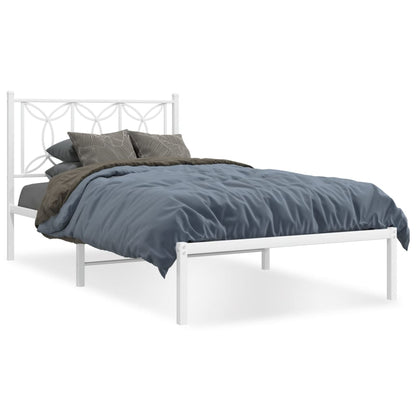 White Metal Bed Frame with Headboard - 107x203cm, No Mattress