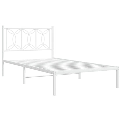 White Metal Bed Frame with Headboard - 107x203cm, No Mattress