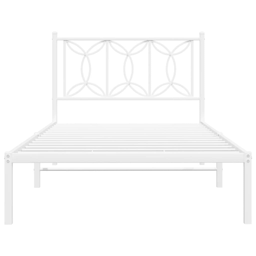 White Metal Bed Frame with Headboard - 107x203cm, No Mattress