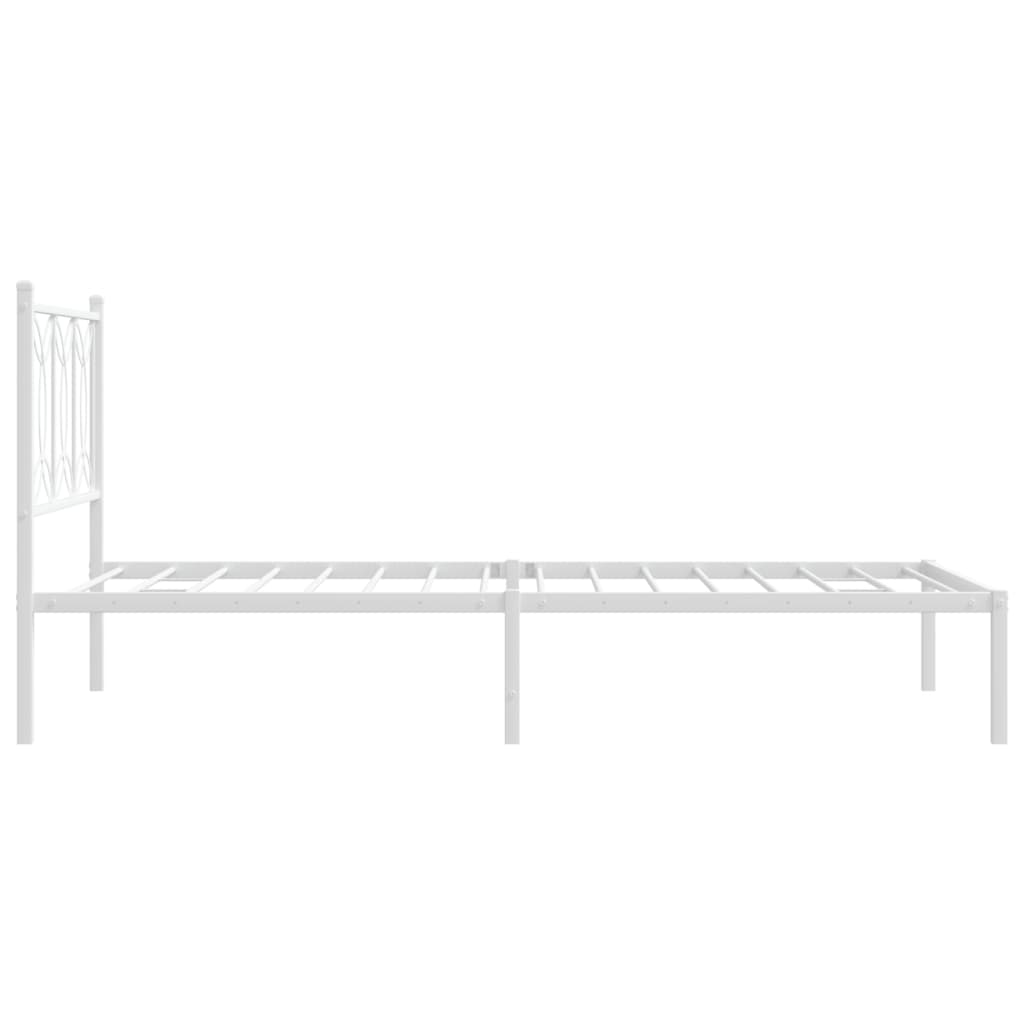 White Metal Bed Frame with Headboard - 107x203cm, No Mattress