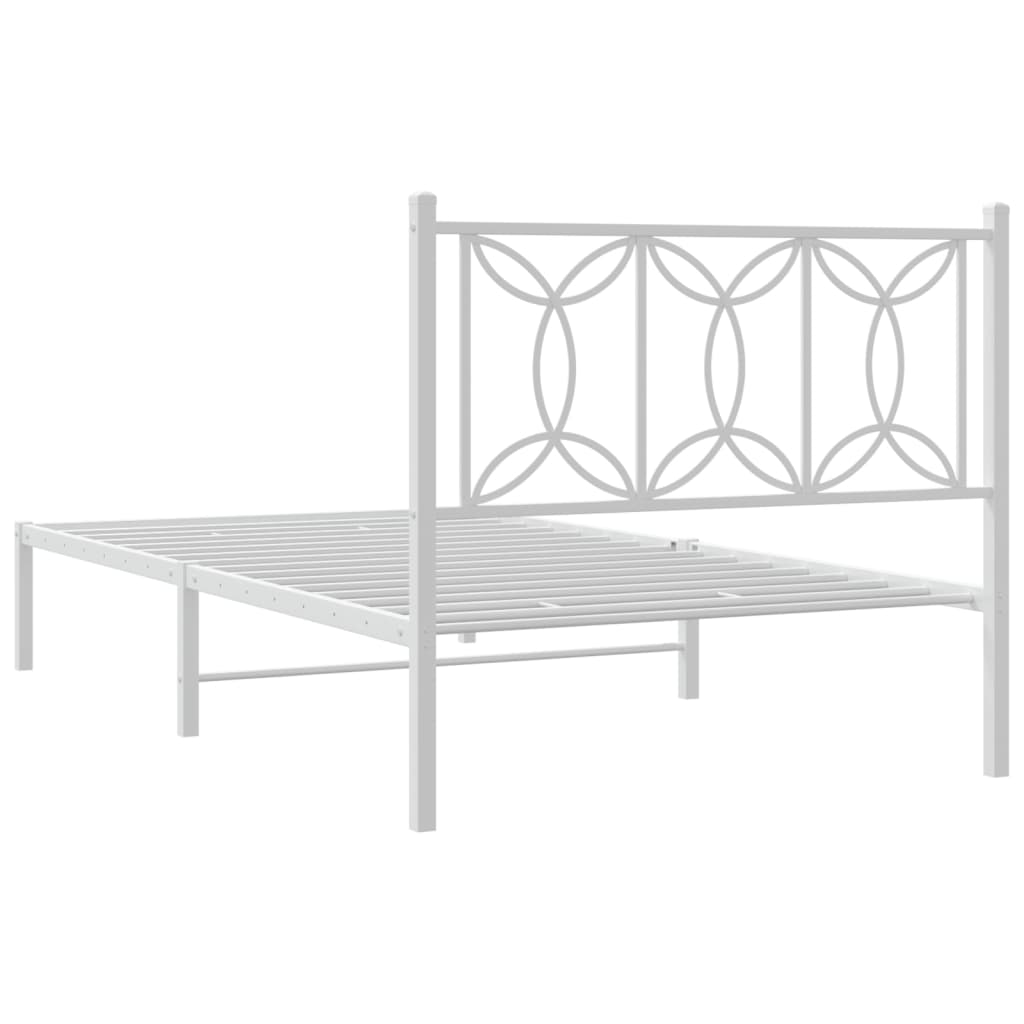White Metal Bed Frame with Headboard - 107x203cm, No Mattress