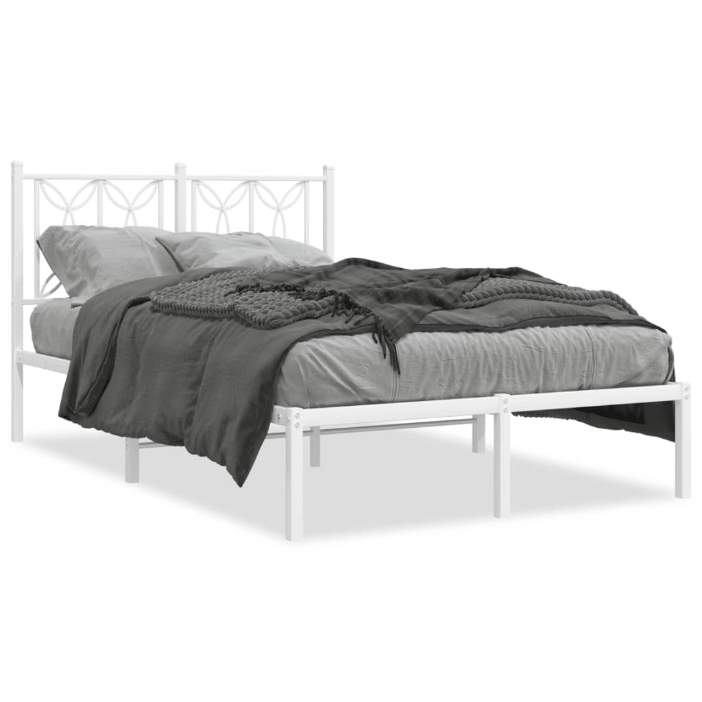 White Metal Bed Frame with Headboard 120x190cm - No Mattress