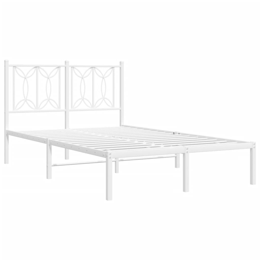 White Metal Bed Frame with Headboard 120x190cm - No Mattress