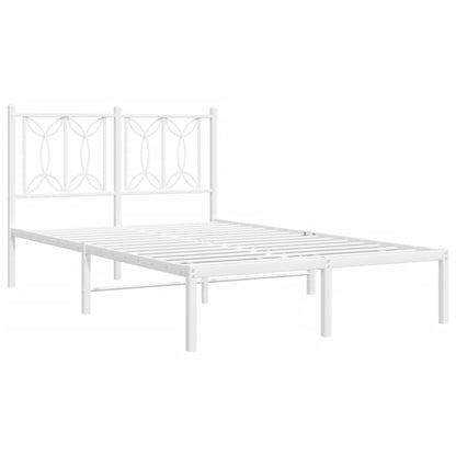 White Metal Bed Frame with Headboard 120x190cm - No Mattress