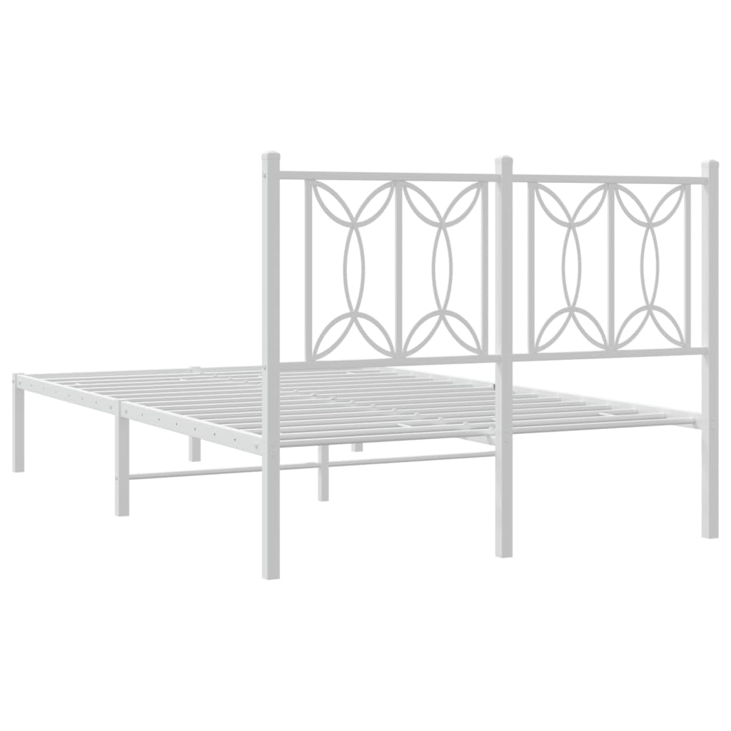 White Metal Bed Frame with Headboard 120x190cm - No Mattress